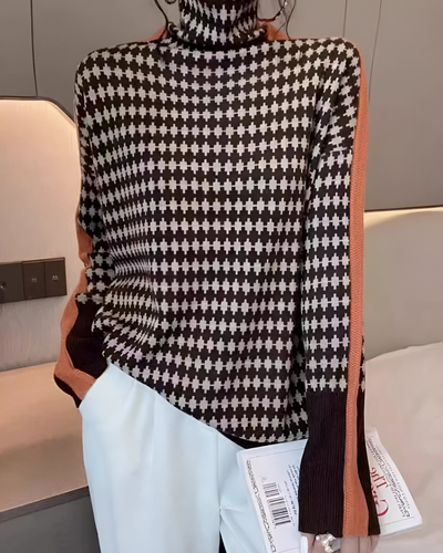 Linea™ – Elegancki Sweter z Wysokim Kołnierzem i Geometrycznym Wzorem