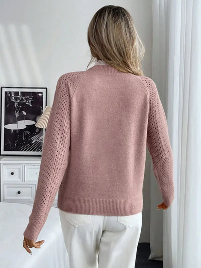 Crelace™ - Stylowy Sweter z Dzianiny z Koronką i Okrągłym Dekoltem