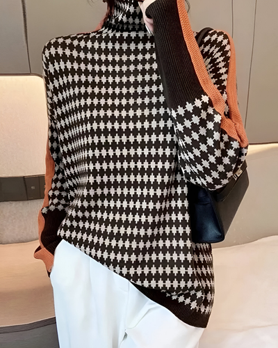 Linea™ – Elegancki Sweter z Wysokim Kołnierzem i Geometrycznym Wzorem