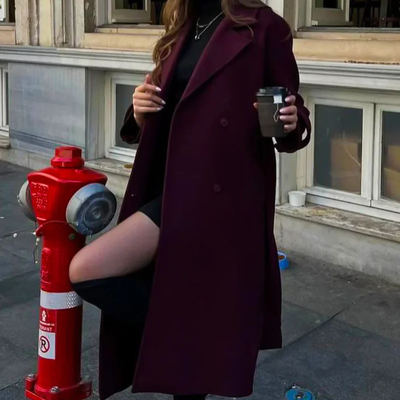 Merone™ - Elegancki Klasyczny Płaszcz w Kolorze Bordowym