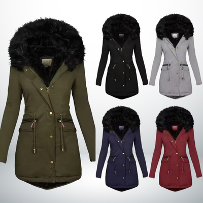 Zynro™ - Luźna Kurtka Zimowa o Sredniej Długości z Kapturem i Miękkim Kołnierzem