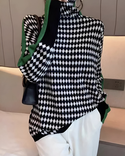 Linea™ – Elegancki Sweter z Wysokim Kołnierzem i Geometrycznym Wzorem