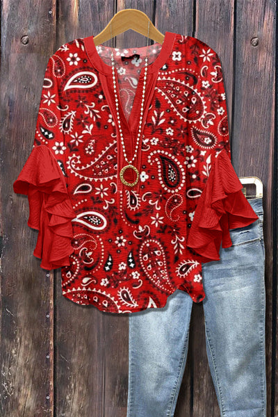 Gaja™ - Bluzka w kwiatowy wzór z marszczonymi rękawami