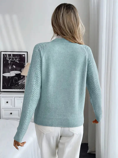 Crelace™ - Stylowy Sweter z Dzianiny z Koronką i Okrągłym Dekoltem