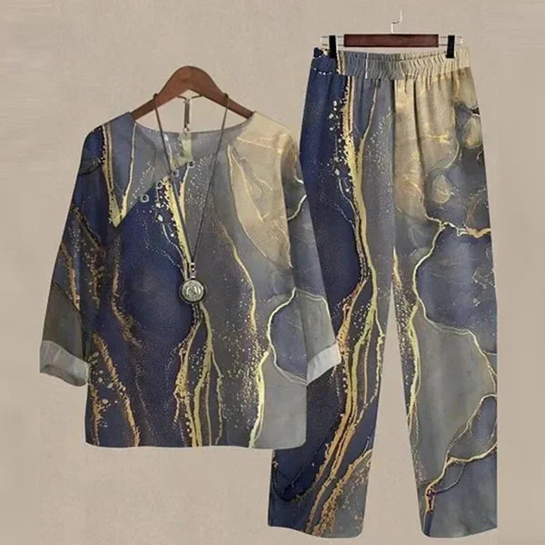 Evania™ – Elegancki i Zwiewny Zestaw Składający Się z Bluzki i Spodni