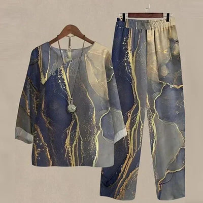 Evania™ – Elegancki i Zwiewny Zestaw Składający Się z Bluzki i Spodni