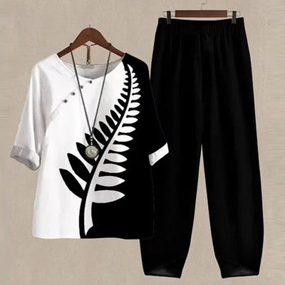 Evania™ – Elegancki i Zwiewny Zestaw Składający Się z Bluzki i Spodni