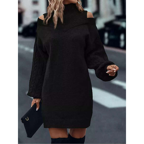 Laira™ – Sukienka Sweterkowa z Wysokim Kołnierzem i Splotem Kablowym